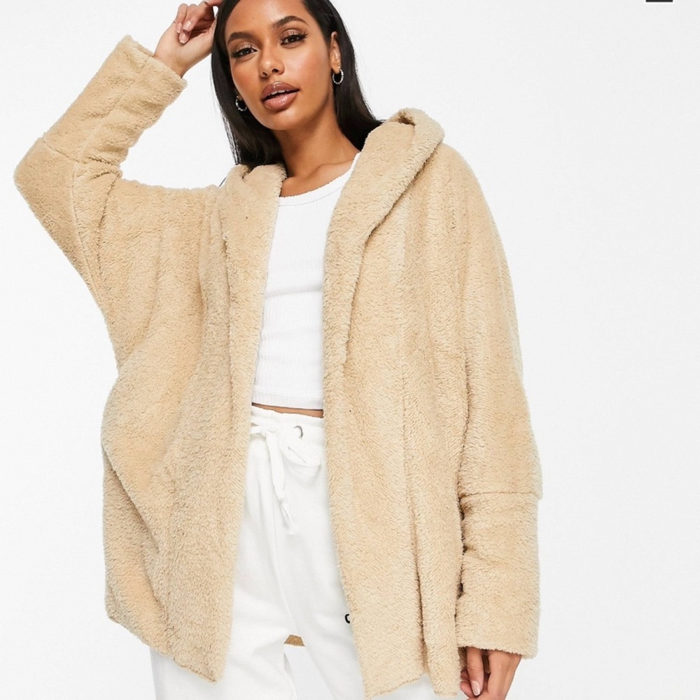 🤎🤎QED London Tan Teddy Hooded Jacket Oversized Fit
